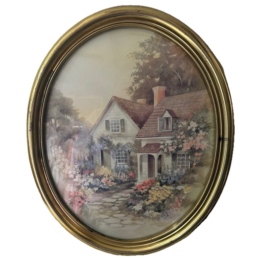 Vintage LEE K PARKINSON Art Print with Oval ART DECO SYROCO Frame MADE IN USA